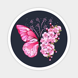 pink butterfly and flowers Magnet